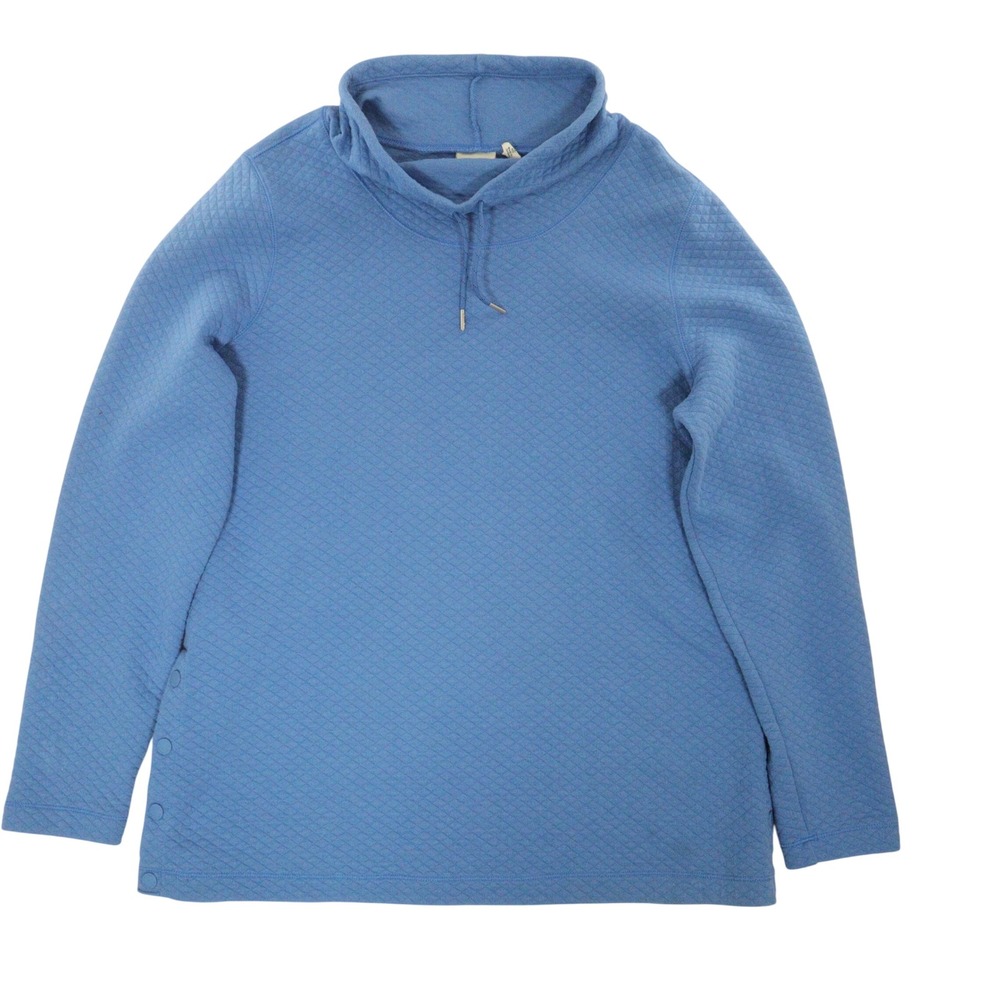 L.L.Bean Pullover Quilted Side Snap Funnel Neck Blue Cotton Women‎ XL